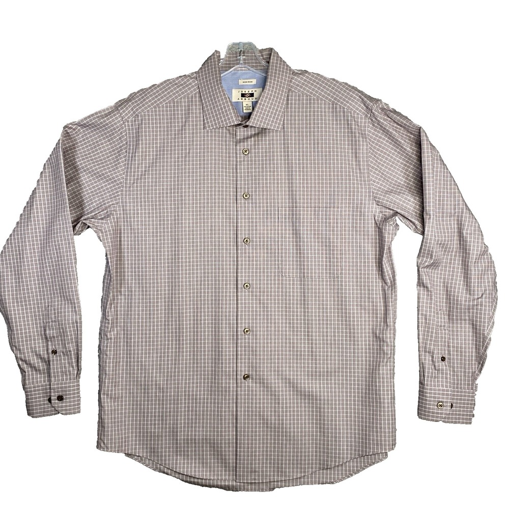 Joseph Abboud Brown Check Non Iron Dress Shirt Size XL‎ Button Up
